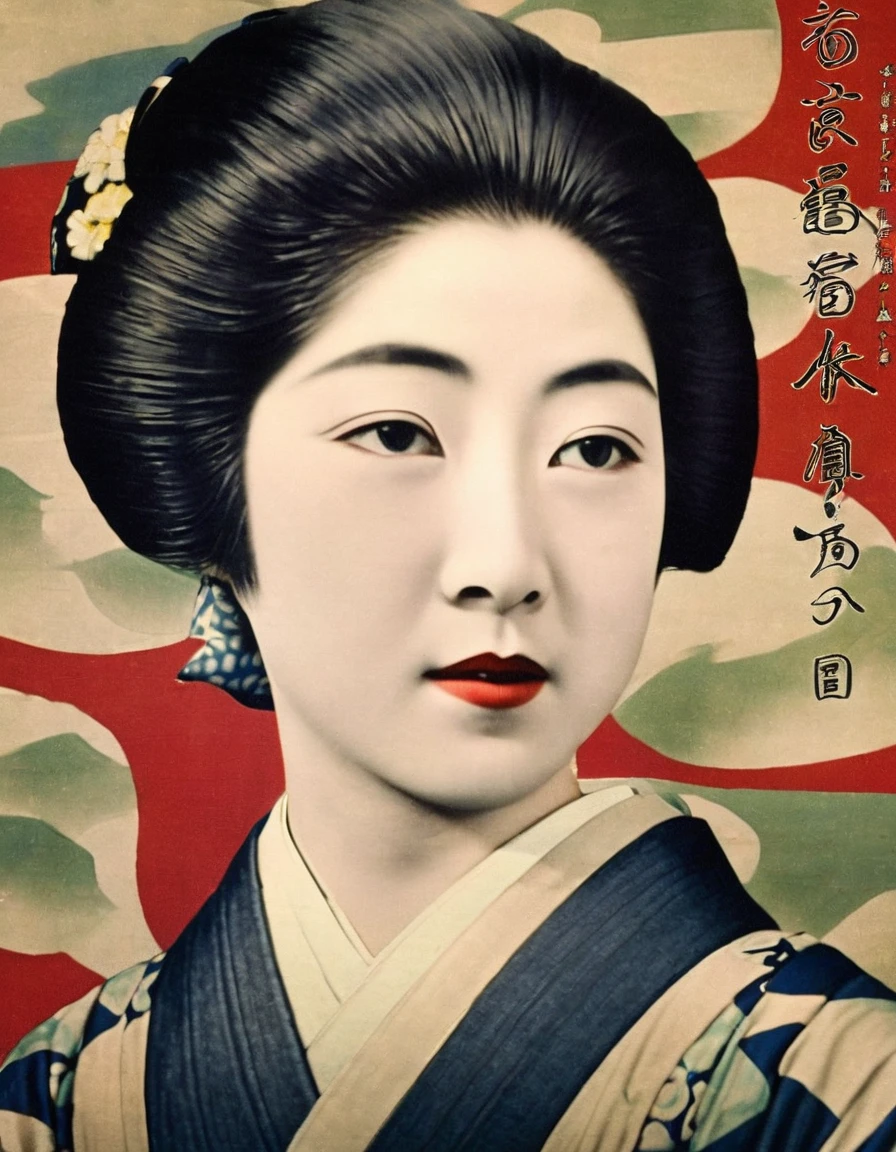 Highest quality、masterpiece、Old photos of Japan in the 1930s、Tattered photos、Blurry image quality、monochrome、A worn-out texture that has deteriorated over time、Retro Image、One young geisha、Kimono with geometric pattern、Portrait、Close-up