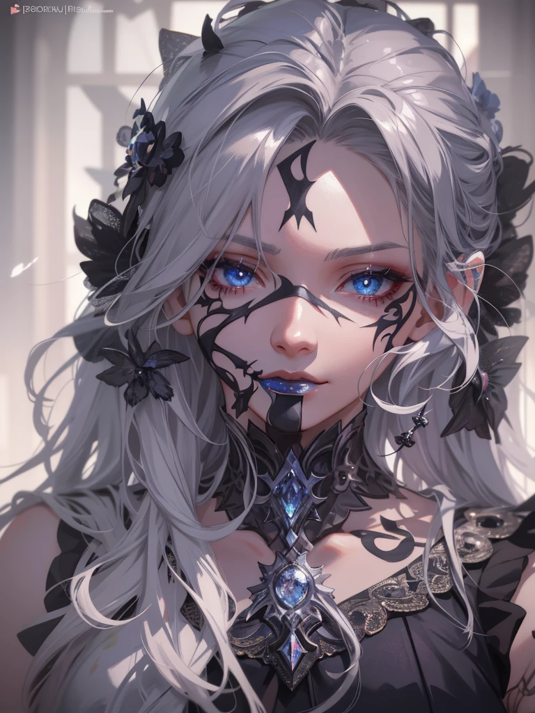 Anime girl with blue eyes and gothic makeup, Detailed digital anime art, Guviz-style artwork, Stunning anime face portrait, wlop rossdraws, 8K high quality detailed art, 4k highly detailed digital art, detailed matte fantasy portrait, rossdraws portrait, Guweiz on ArtStation Pixiv, Fantasy art style, Fanart Meilleure ArtStation，Tattoo removal