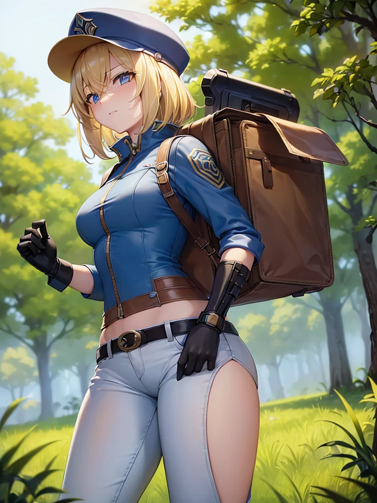 ((((work of art)))), Cao Cao quality, lots_Cao Cao_resolution, big fit ass_file size, full color, steam punk featuring a futuristic planet,, in a distant forest, bustling alien markets, and an off-road bike. The protagonist is a stunning girl in the upper body, 1 person, blonde, 小柄, bob, silver smile, mechanized weapons. wearing a white blouse, distressed denim shorts, engineer boots, and riding an off-road bike. Beauthfull,