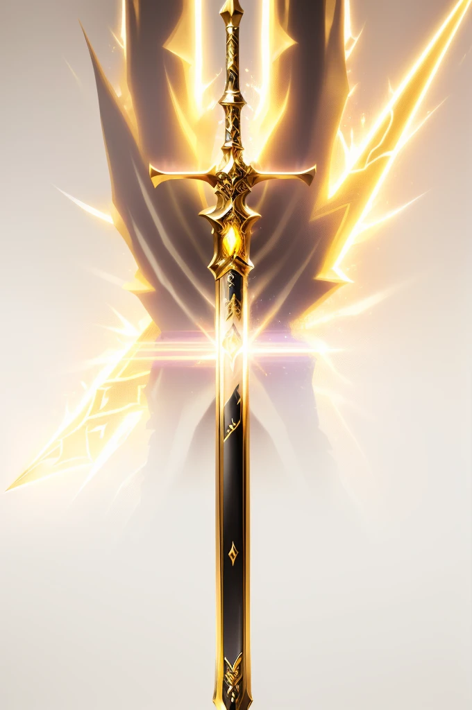 a close up of a sword with a gold and black design, scepter, metallic scepter, gold sword, draconic staff, fantasy weapon, shinning sword, intricate fantasy spear, medievil spear, warcraft blizzard weapon art, polearm, golden sword, fantasy sword, huge sword, league of legends inventory item, bone scepter, large sword, wand