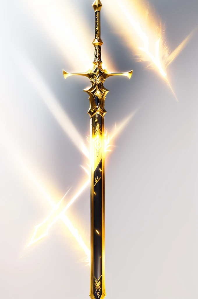 a close up of a sword with a gold and black design, scepter, metallic scepter, gold sword, draconic staff, fantasy weapon, shinning sword, intricate fantasy spear, medievil spear, warcraft blizzard weapon art, polearm, golden sword, fantasy sword, huge sword, league of legends inventory item, bone scepter, large sword, wand