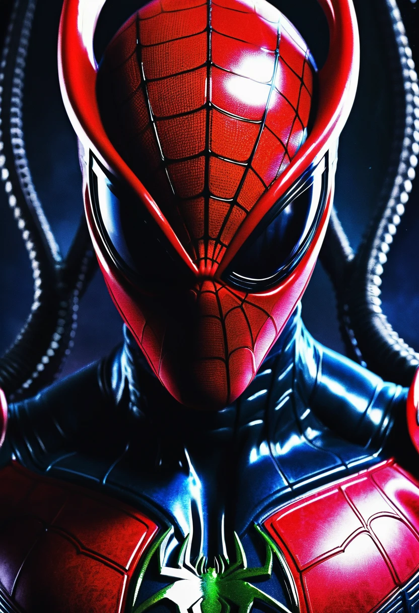 (((Extreme close-up Xenomorph Spiderman Marvel universe surreal and cinematographic images Color Splash Images Front Images)))
