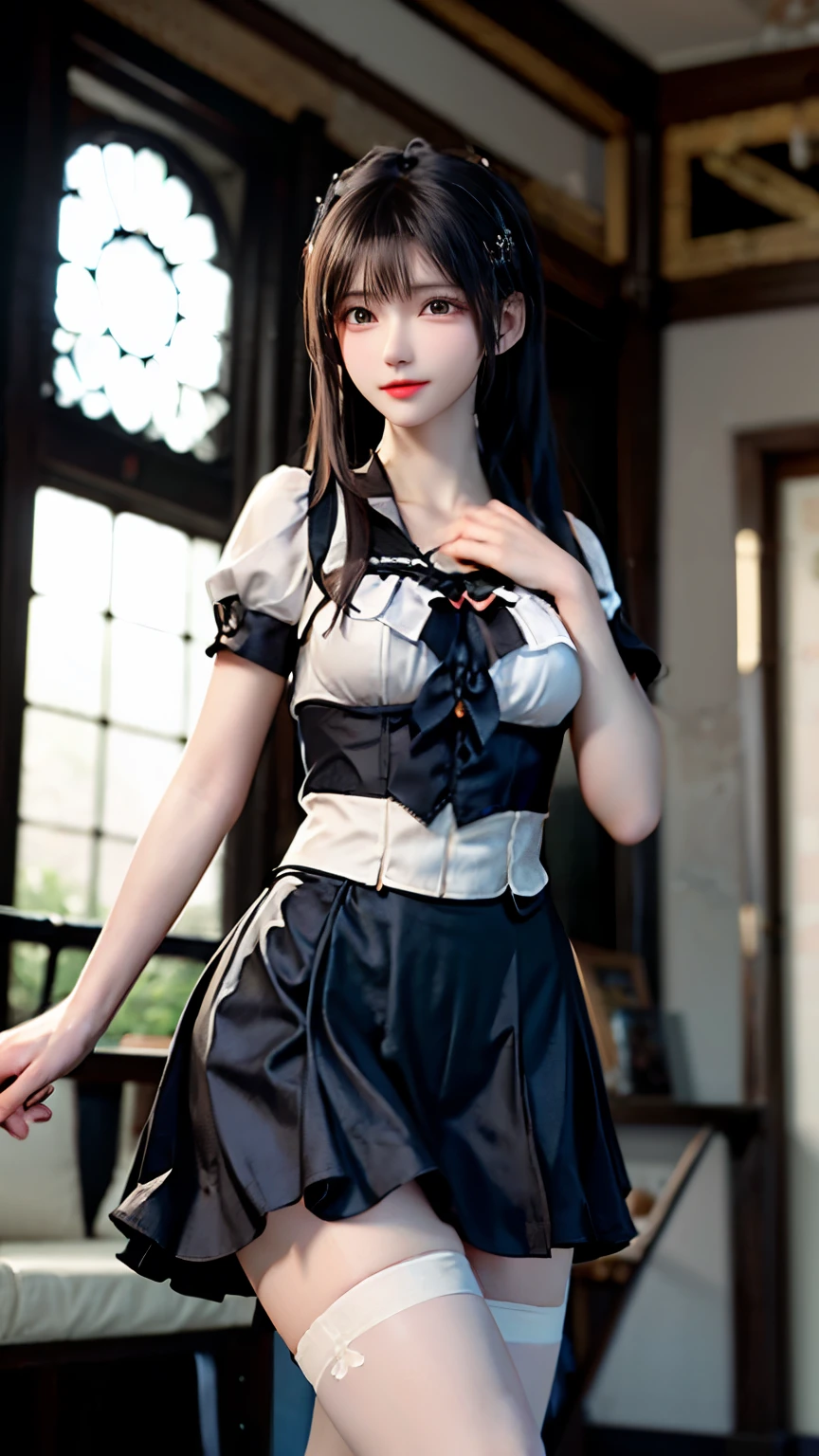 （Very delicate and beautiful：1.2）super model,,Big Breasts,Beautiful breasts,voluptuous,【bike shorts】,,【3girls】,,Highest quality, High resolution, 8K,Kick in a hurry,Maid clothes,mini skirt.Three Girls