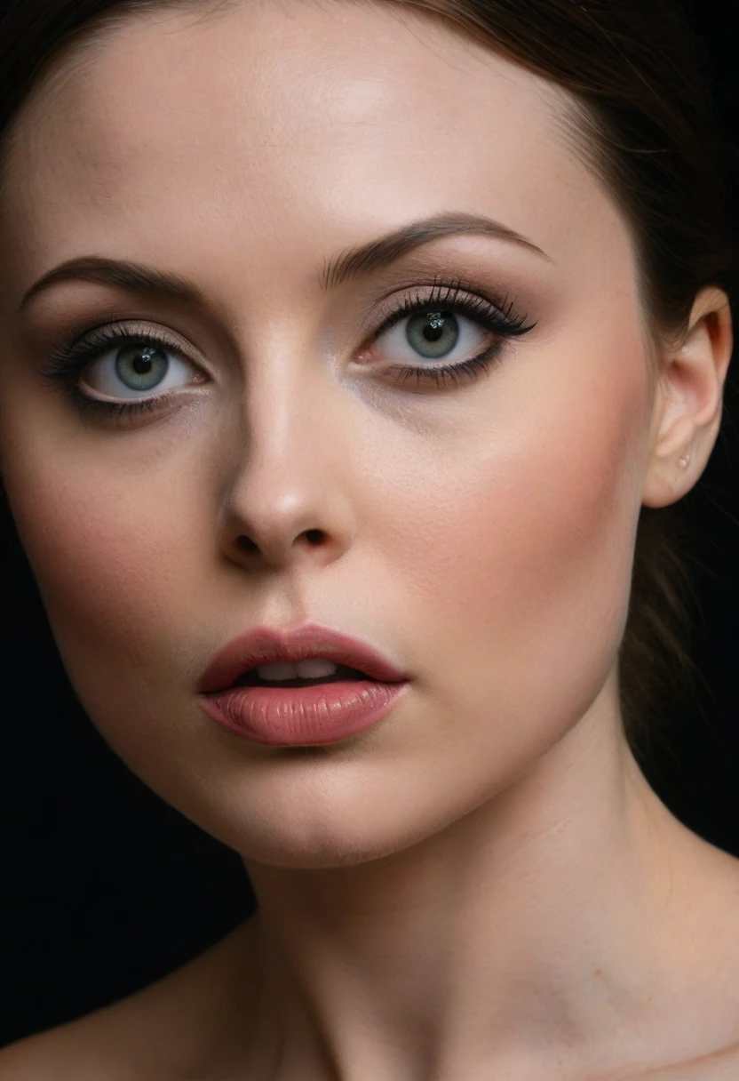 a beautiful detailed portrait of sophie-ellis bextor, detailed oval face, detailed large eyes and eyebrows, detailed nose and nostrils, detailed high cheekbones and sculpted cheeks, detailed full lips, detailed sharp jawline, detailed pointed chin, photorealistic, oil painting, chiaroscuro lighting, cinematic, dramatic, highly detailed, hyper realistic, intricate, masterpiece