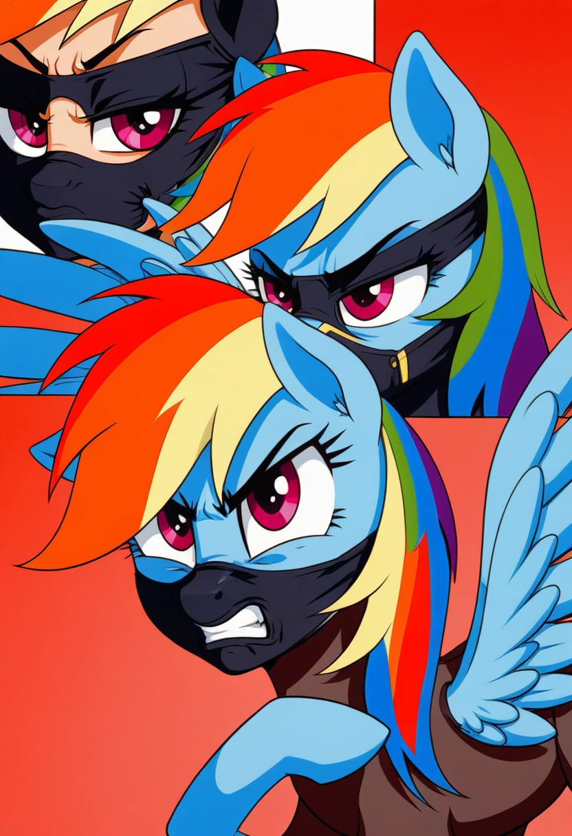 Pony rainbow dash .black head mask angry in the bodystocking