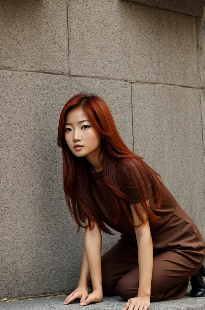 Femme asiatique rousse plantureuse