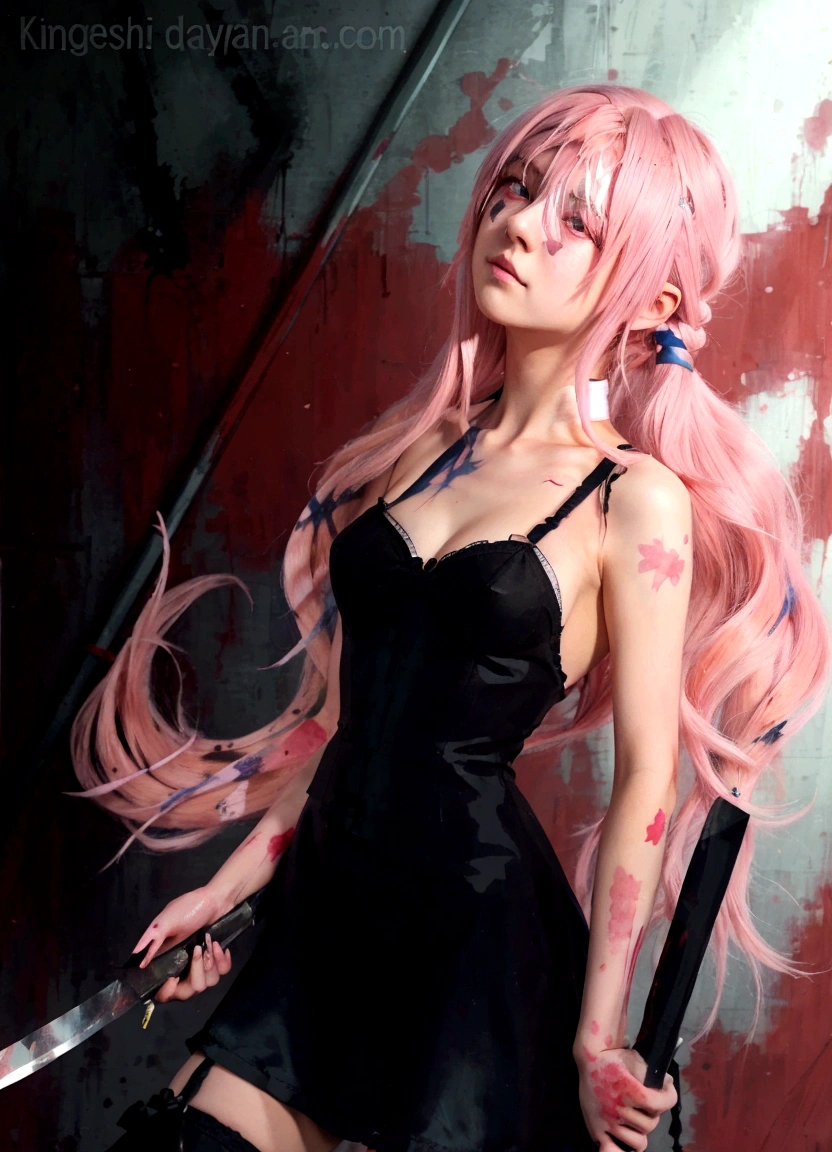 anime girl with pink hair holding a knife and a bloody knife, yandere, gapmoe yandere grimdark, gapmoe yandere, yandere intricate, yandere. tall, painted in anime painter studio, portrait gapmoe yandere grimdark, artwork in the style of guweiz, human anime girl, made with anime painter studio, by Shitao