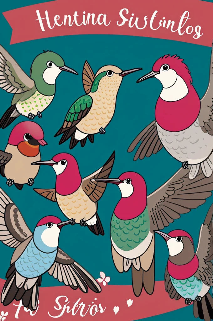 Animated laughing condor and hummingbirds wearing Santiago clothes