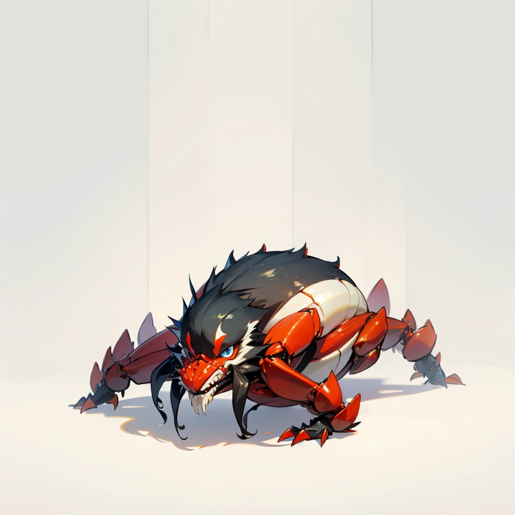 (Random Evolution, Colossal crab mixed with skunk), full body version, red and yellow color skins, (full blue eyes), (Grassroots), no background