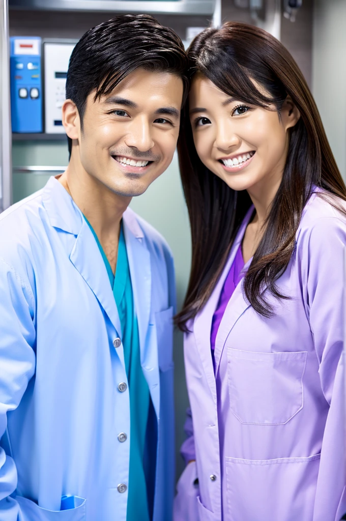 Male dentist and female dental hygienist 2people A good business partner 日本people系 Wearing a lab coat Wearing medical scrubs Upper body close-up high resolution high resolution Highest quality 日本people Harmony々