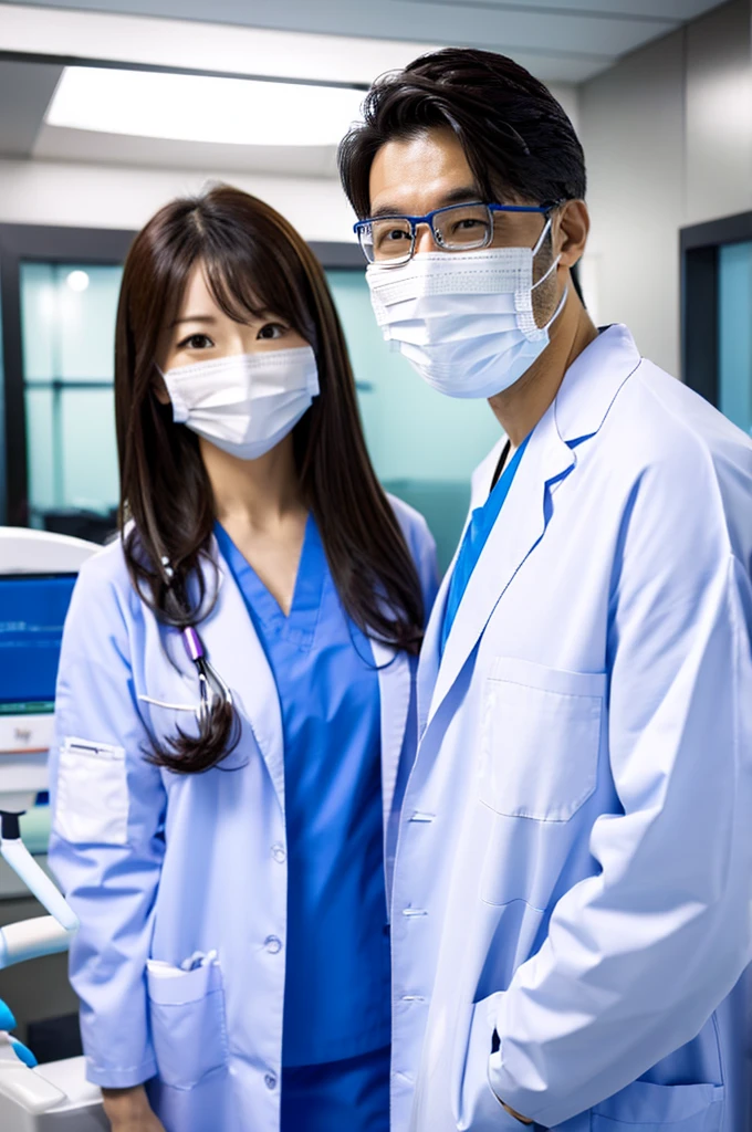Male dentist and female dental hygienist 2people A good business partner 日本people系 Wearing a lab coat Wearing medical scrubs Upper body close-up high resolution high resolution Highest quality 日本people Harmony々