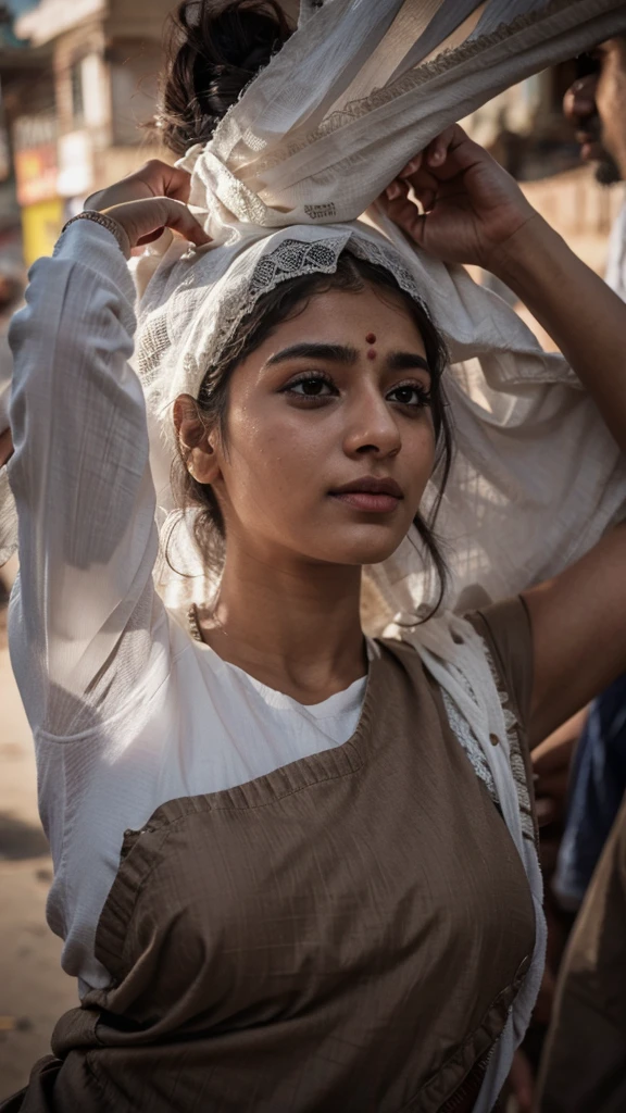 Old Indian, 25 साल की लड़की Old India 25 years old A girl wearing a white saree is going Euro, she is emotional and many men and Brahmans have caught the girl and are making her cry, the girl is sitting on the ground and crying