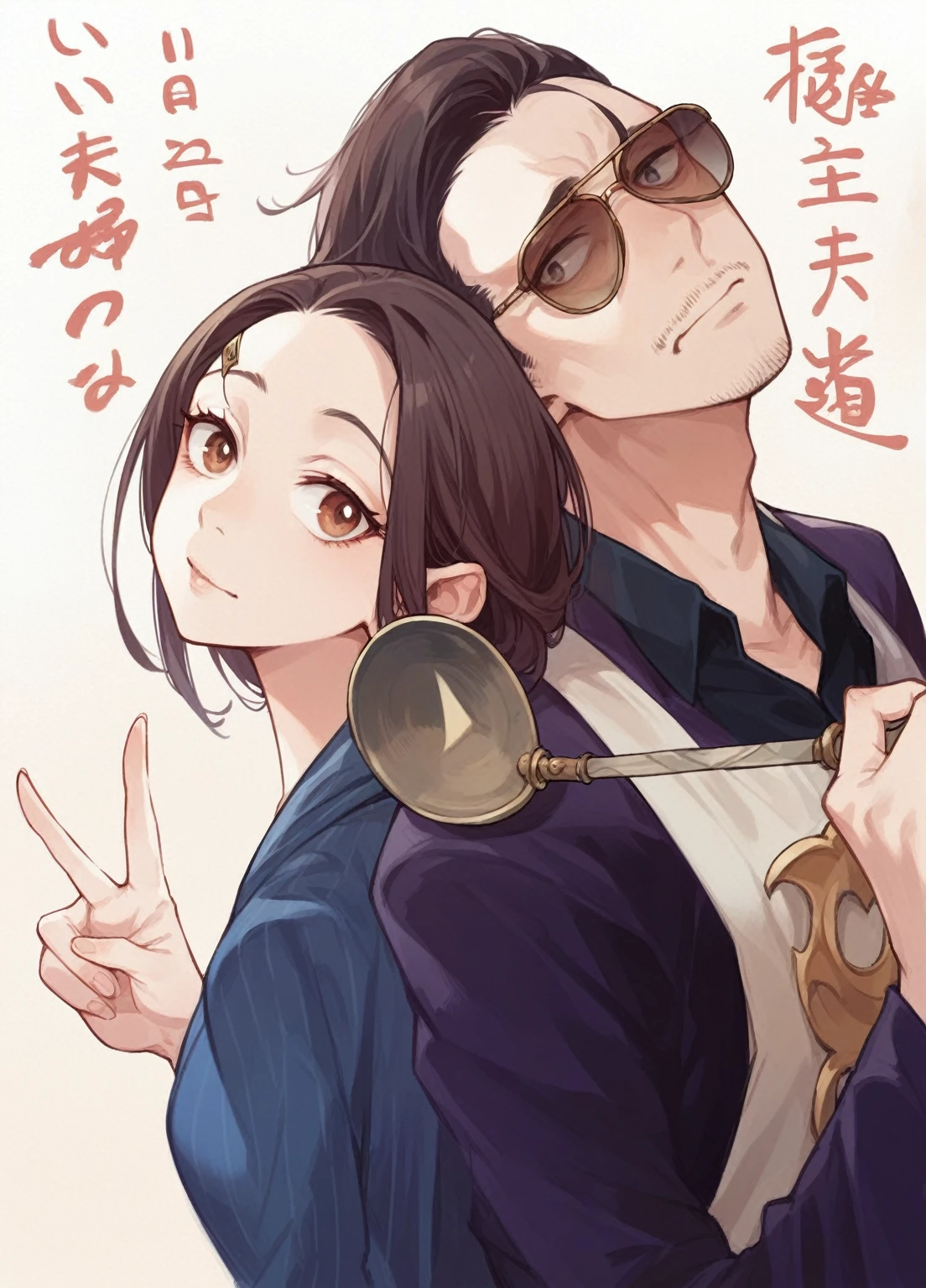 Let's make this illustration into a real person and couple,smile, Black Hair, Delicate face, Facing the audience, masterpiece, Highest quality, Super quality, Best Shadow , Disney Style, Best lighting , Cinematic Light , White skin color