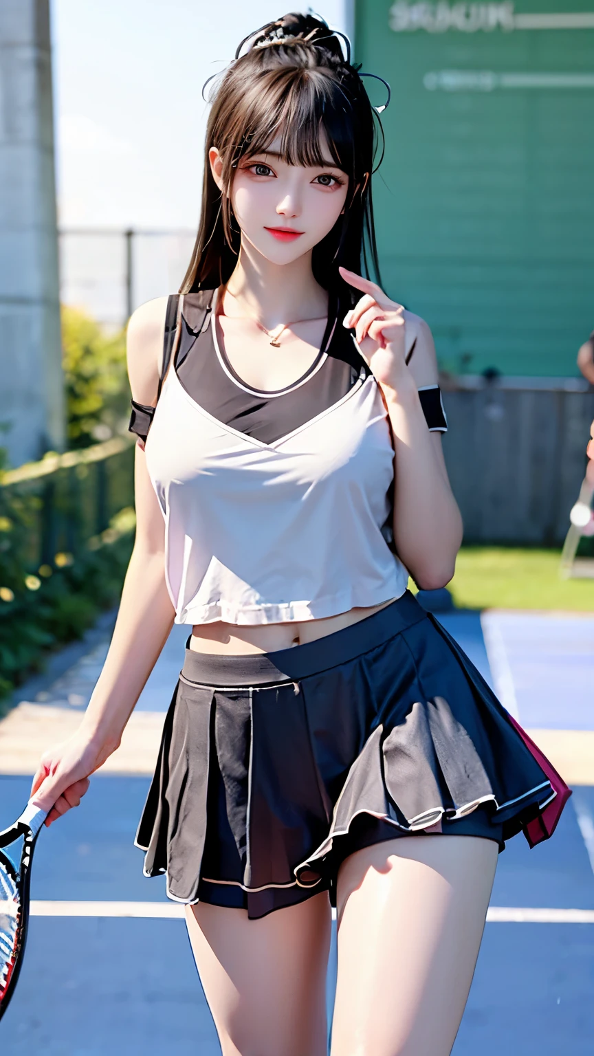 (Very delicate and beautiful:1.2)super model,,Big Breasts,Beautiful breasts,voluptuous,【bike shorts】,,【3girls】,,Highest quality, High resolution, 8K,Kick in a hurry,Tennis Wear.mini skirt