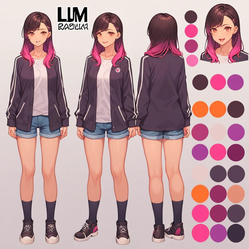 score_9, score_8_up, score_7_up, score_6_up, score_5_up, score_4_up, BREAK source_anime, 1girl, Gradient hair, Purple aura, plum, Creative design, full body, Reference sheet, Character sheet