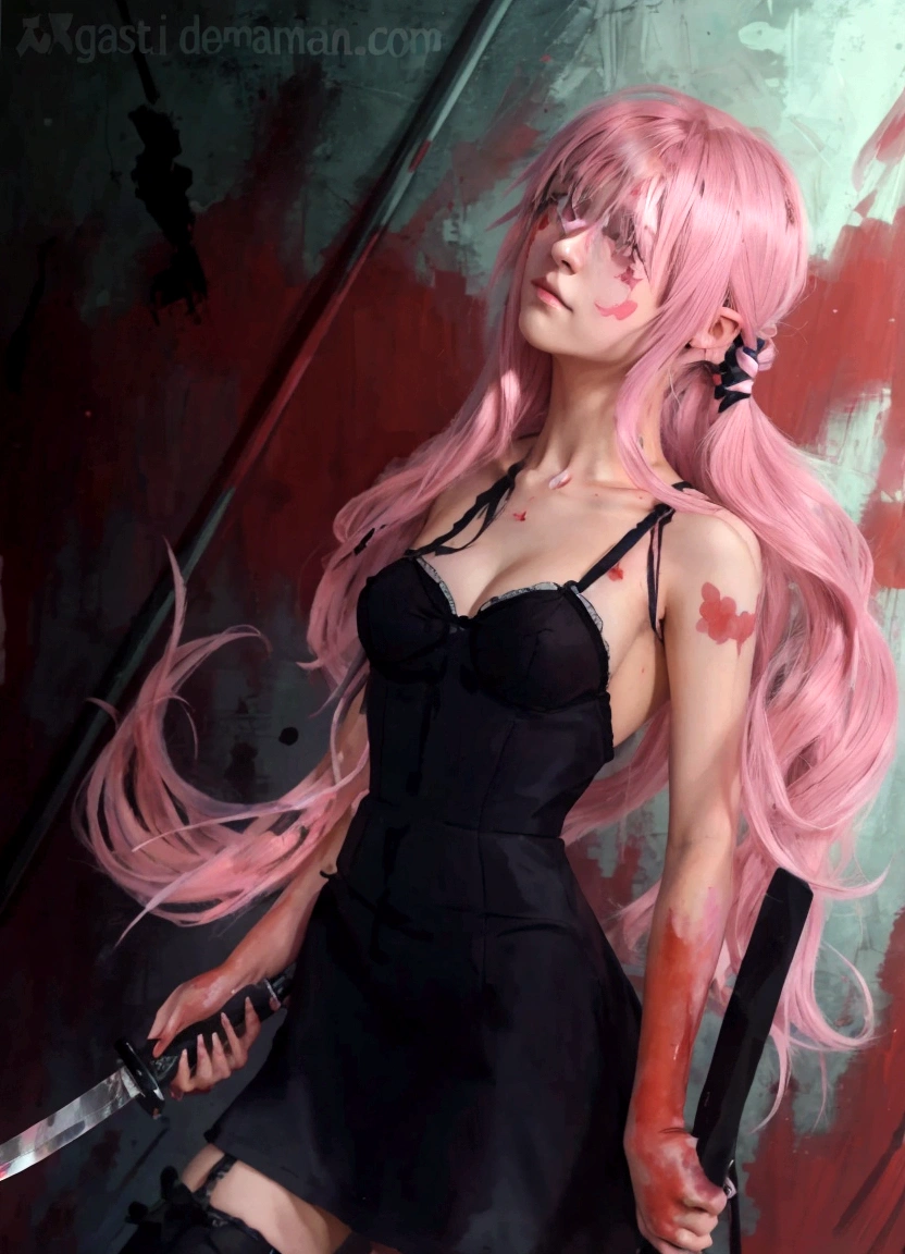 anime girl with pink hair holding a knife and a bloody knife, yandere, gapmoe yandere grimdark, gapmoe yandere, yandere intricate, yandere. tall, painted in anime painter studio, portrait gapmoe yandere grimdark, artwork in the style of guweiz, human anime girl, made with anime painter studio, by Shitao