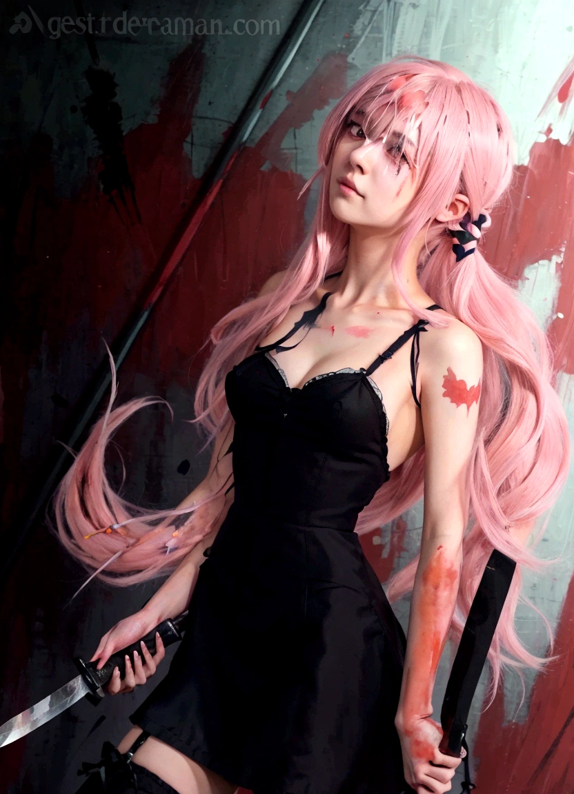 anime girl with pink hair holding a knife and a bloody knife, yandere, gapmoe yandere grimdark, gapmoe yandere, yandere intricate, yandere. tall, painted in anime painter studio, portrait gapmoe yandere grimdark, artwork in the style of guweiz, human anime girl, made with anime painter studio, by Shitao