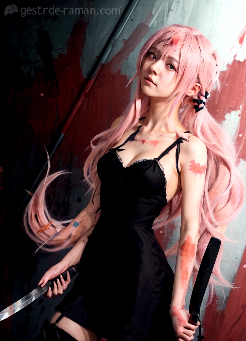 anime girl with pink hair holding a knife and a bloody knife, yandere, gapmoe yandere grimdark, gapmoe yandere, yandere intricate, yandere. tall, painted in anime painter studio, portrait gapmoe yandere grimdark, artwork in the style of guweiz, human anime girl, made with anime painter studio, by Shitao