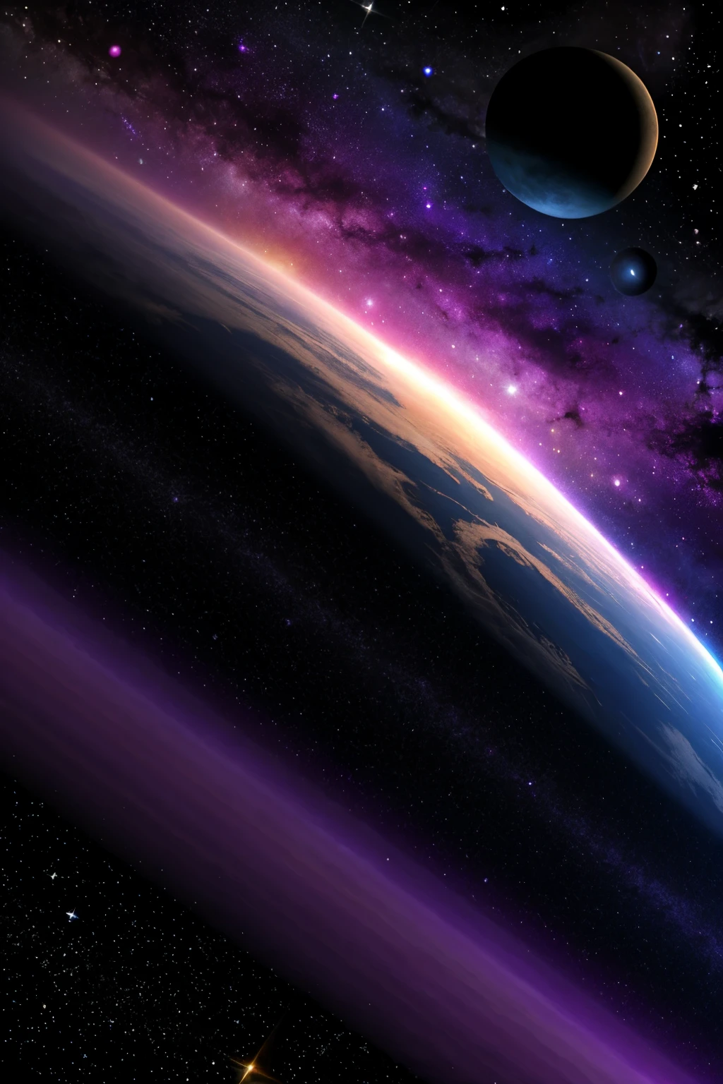 purple galaxy with planets and purple stars