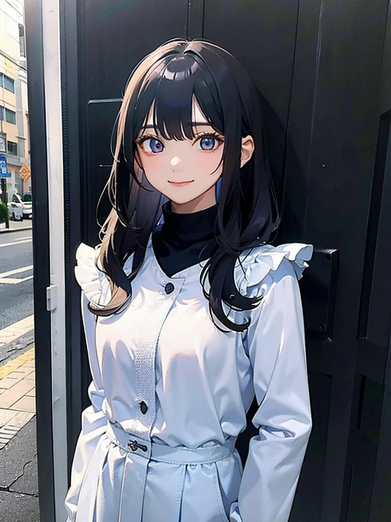 1 girl, standing alone, eyes large, evil smile,