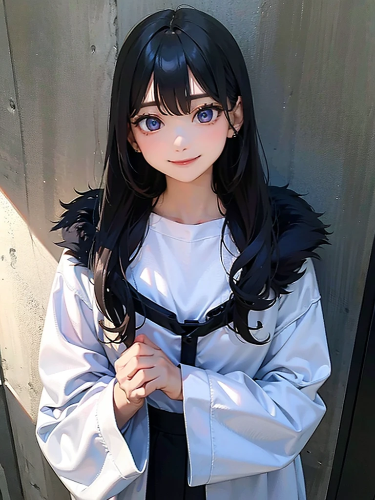 1 girl, standing alone, eyes large, evil smile,