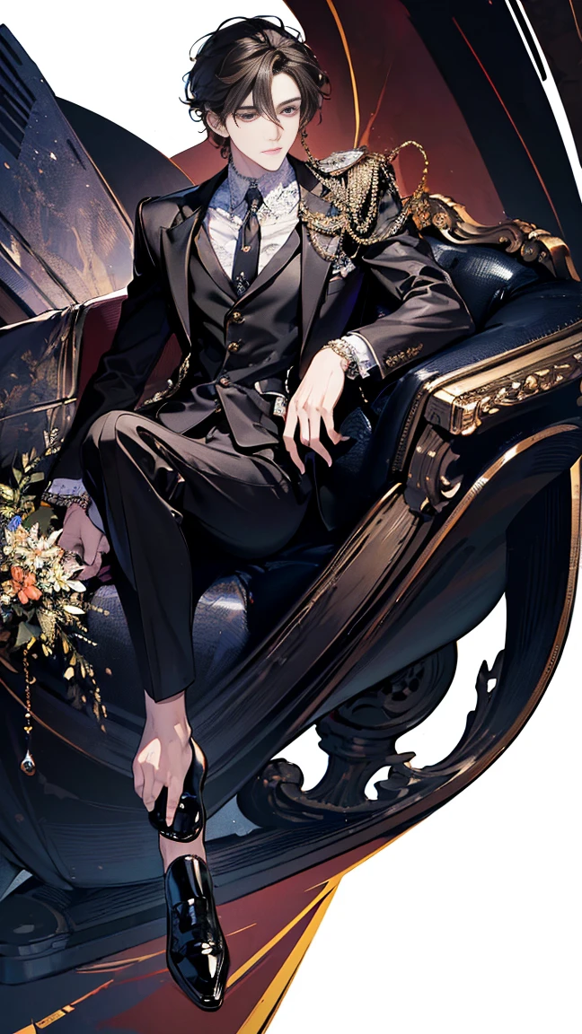 (masterpiece), (highest quality), (super detailed), ultra-detailed, Beautiful face, (((male))), ((whole body)), (((Down to the toes))), Stylish, suit, Leather shoes,