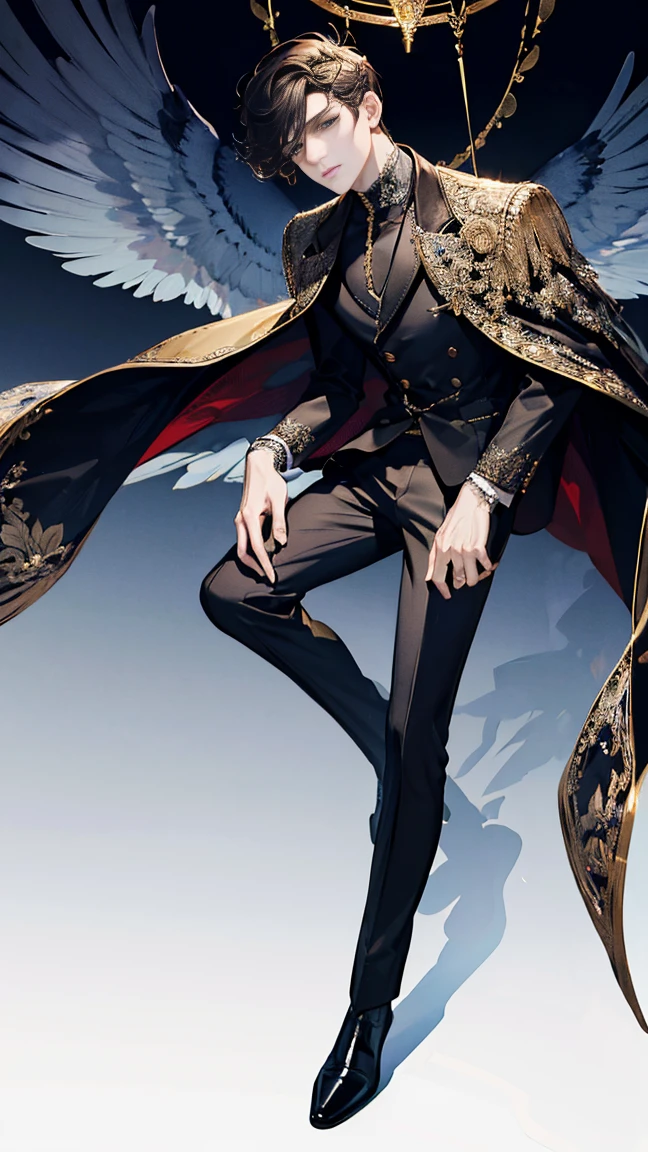 (masterpiece), (highest quality), (super detailed), ultra-detailed, Beautiful face, (((male))), ((whole body)), (((Down to the toes))), Stylish, suit, Leather shoes,