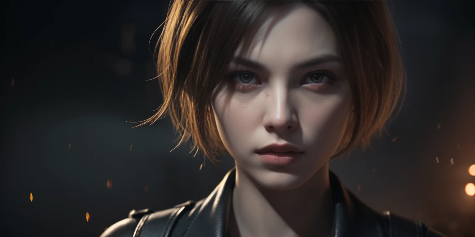 Highest quality, masterpiece, Ultra-high resolution, Detailed Background, realism, Actual photo, Draw in 8k high resolution、Creating a female heroine for Resident Evil。Show the whole battle scene,Expressing detailed human skin texture:1.55,Scary scene surrounded by zombies。