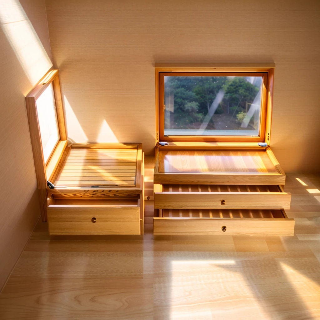 
In this cozy room，A ray of sunlight shone on the table through the half-drawn curtains，Let the wood grain on the watch storage case shine with a faint sheen。There is a calm and serene atmosphere in the surrounding air。Several still lifes hang on the walls of the room，It adds a touch of elegance to the space。And on the other side of the room，A half-open window lets the breeze blow in，The pages on the small desk by the window flipped in the wind，This quiet scene gives a sense of tranquility and comfort。