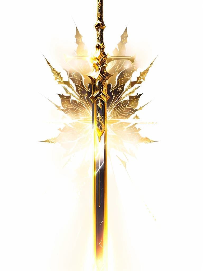 a close up of a sword with a gold and black design, scepter, metallic scepter, gold sword, draconic staff, fantasy weapon, shinning sword, intricate fantasy spear, medievil spear, warcraft blizzard weapon art, polearm, golden sword, fantasy sword, huge sword, league of legends inventory item, bone scepter, large sword, wand