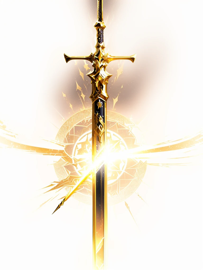 a close up of a sword with a gold and black design, scepter, metallic scepter, gold sword, draconic staff, fantasy weapon, shinning sword, intricate fantasy spear, medievil spear, warcraft blizzard weapon art, polearm, golden sword, fantasy sword, huge sword, league of legends inventory item, bone scepter, large sword, wand