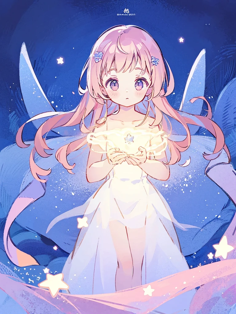 complex background, wishing star background, a woman wearing an ethereal mystical pink translucent dress that reflects the stars, perfume promo art, mystic, complex drawing, highly detailed, Covergirl brand, promo art, artistic rendition, ethereal, starry night, midjourney style