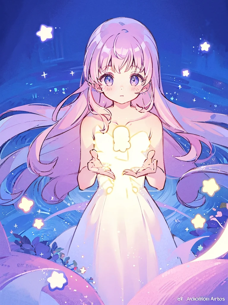complex background, wishing star background, a woman wearing an ethereal mystical pink translucent dress that reflects the stars, perfume promo art, mystic, complex drawing, highly detailed, Covergirl brand, promo art, artistic rendition, ethereal, starry night, midjourney style