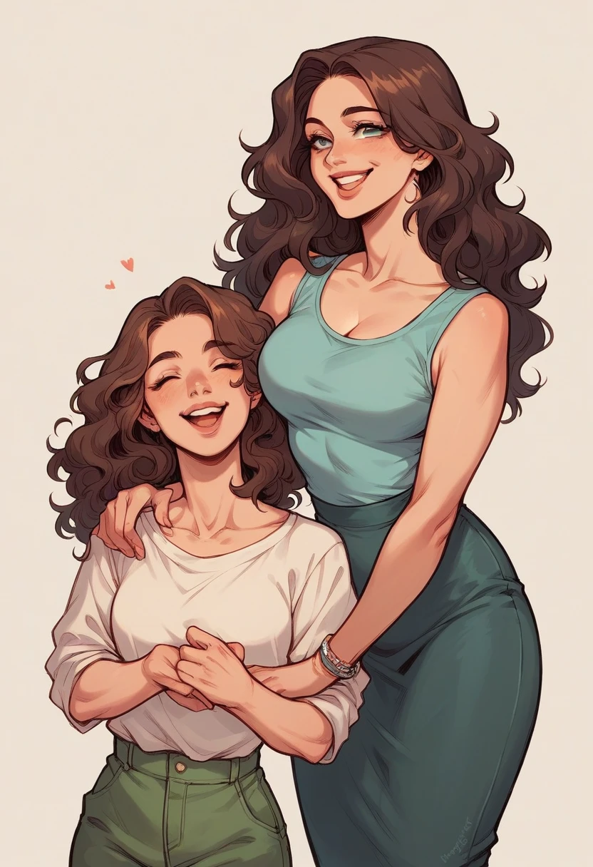 Create a pilates studio with various equipment , and a teacher next to the device , She is brunette with shoulder length wavy hair and she is happy , her lips are slightly pink