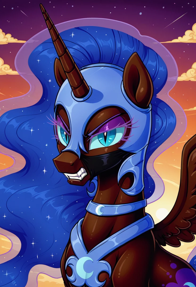 Pony nightmare moon.black head mask  angry in the  bodystocking
