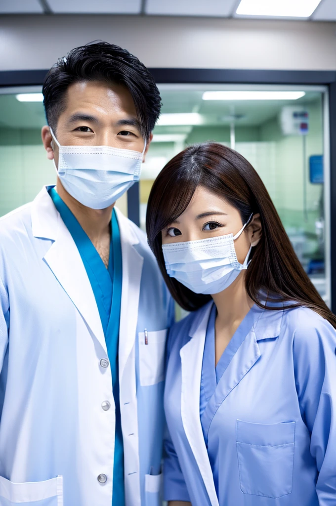 Male dentist and female dental hygienist 2people A good business partner 日本people系 Wearing a lab coat Wearing medical scrubs Upper body close-up high resolution high resolution Highest quality 日本people Harmony々 Mask not worn