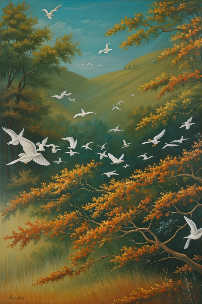 A painting where there are birds