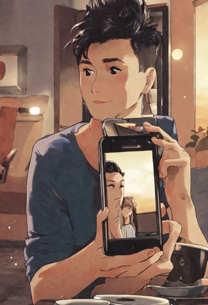 A guy who is playing phone or remembers his gf think we are seeing the girl's picture

