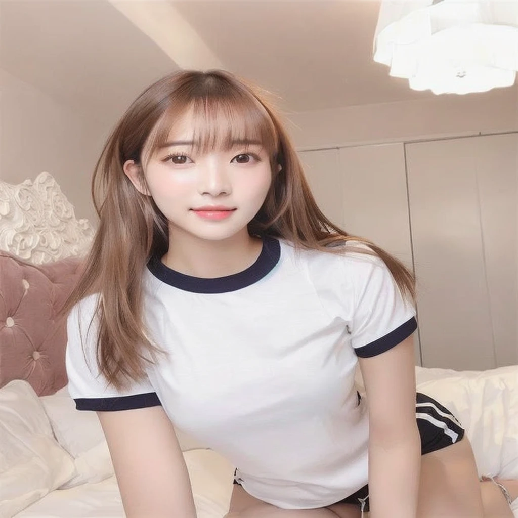 Arafe asian woman in white shirt and black shorts poses on bed, Korean Girls, Larisa Manovar, Beautiful Korean Women, With bangs, Gorgeous Young Korean Woman, Ulzzang, neat hair With bangs, One adorable Korean face, sakimichan, Beautiful young Korean woman, Shirahime cut hairstyle