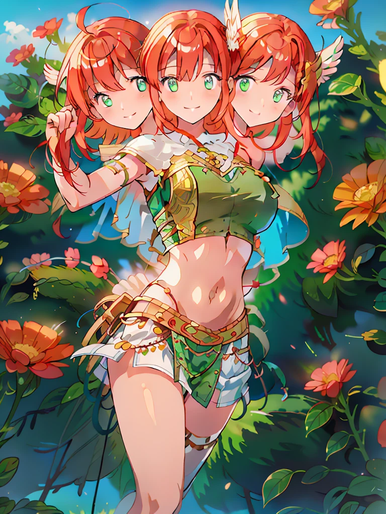 (masterpiece, best quality),best quality, (ultra-detailed), (3heads:1.5), 1girl, (ultra-detailed), (3heads:1.5), 1girl, (hong meiling:1.3), masterpiece, (best quality:1.5, highres, UHD), highres, absurdo, ultra detail, ultra quality, Ultra resolution, green top, crop top, ((stomach)), midriff, ((groin)), green skirt, miniskirt, normal ears, shackles, red hair, very long hair, wavy hair, sidelocks, blue eyes, parted lips, midriff, sweat, cute, toned belly, hand on own chest, eyelashes, (24 year old woman:1.3), (masterpiece:1.5), (best quality:1.5), (beautiful detailed), extremely detailed CG, extremely delicate and beautiful, depth of field, (finely detailed face), (perfect details:1.2), (mature female:1.3), wide pelvis, slender, large veiny breast, 16k resolution, high quality, high definition, extremely detailed, masterpiece, red hair, long hair, alluring presence, twin braid, short skirt, close up, big tits, young, striped, green beret, hair ornament, chinese clothes, star hat ornament, open belly, nsfw,