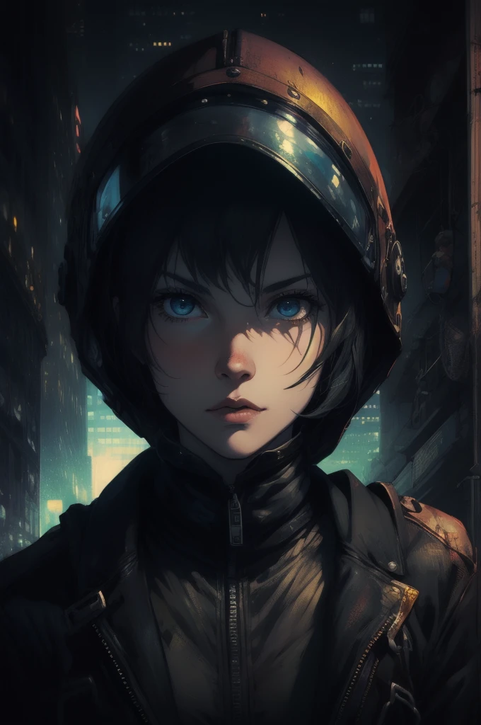 Portrait 1 Young Woman ,sf, Complex background punk, Mad Max , Futuristic, Post-apocalyptic, dark, 薄dark光, ((masterpiece, Highest quality, )),