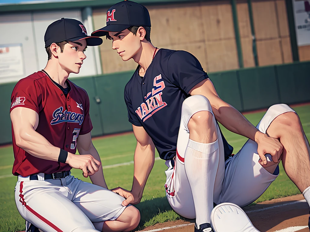 Baseball team boys in tight compression shirts bullying on school grounds
