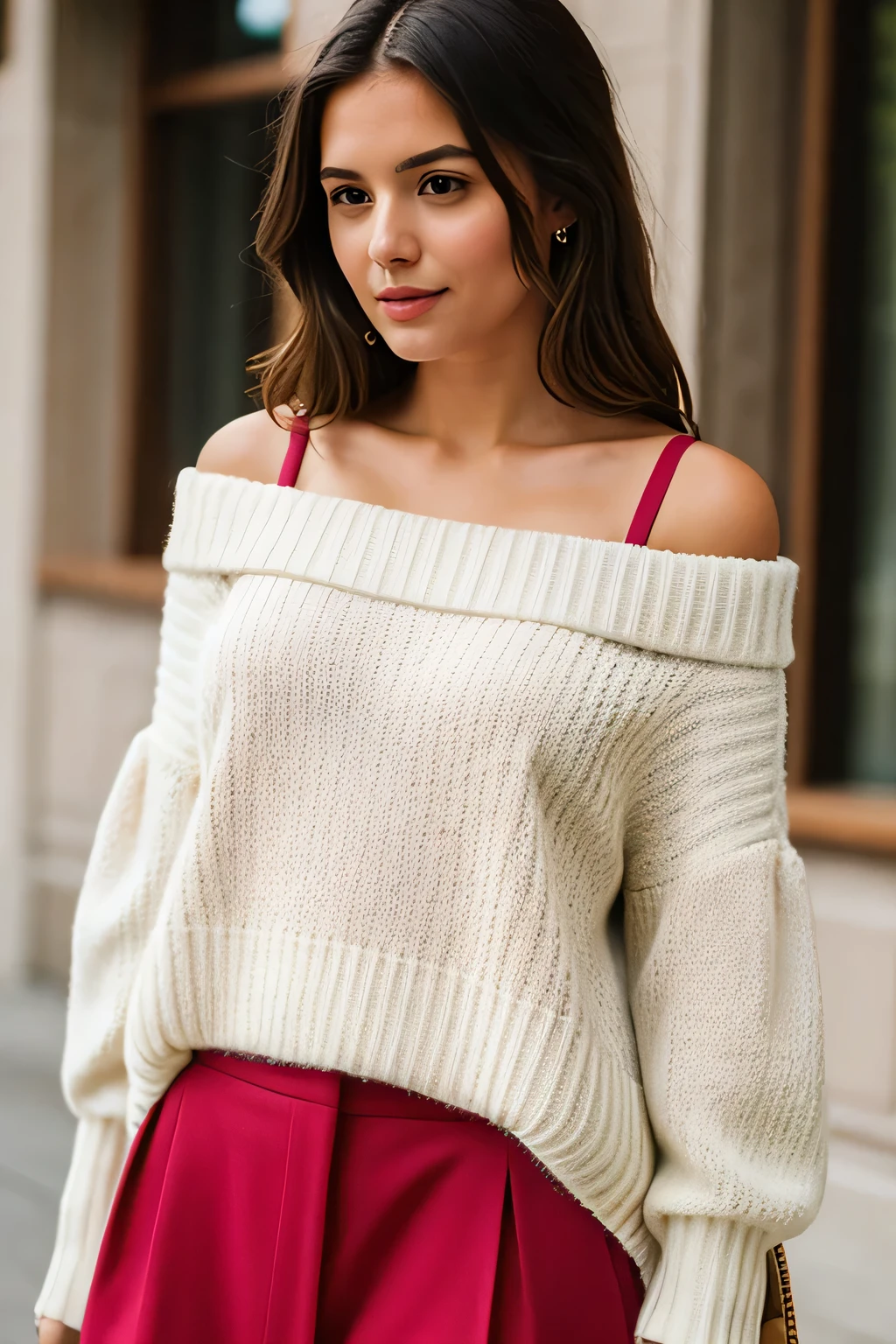 ((best quality)), ((Masterpiece)), (details), 1 girl, open shoulder sweater,