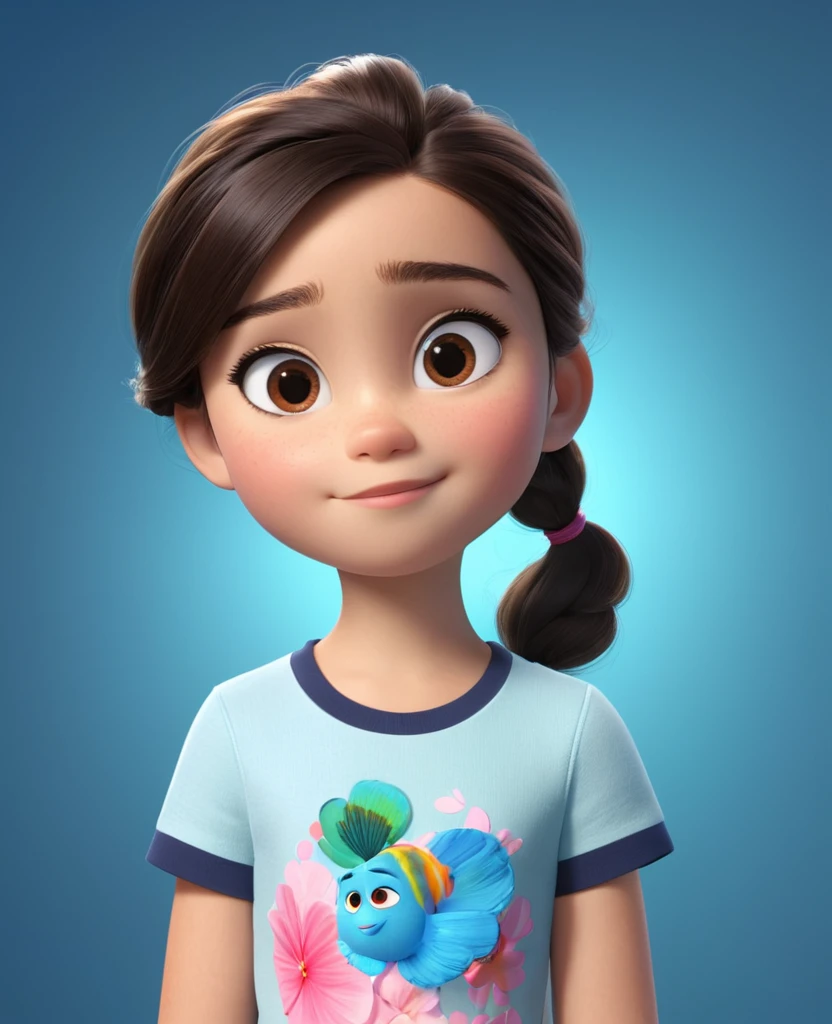 A 12 year old girl with black brown hair and light brown eyes in 3d Pixar, (best qualityer, 4K, 8K, high resolution, boss of&#39;work of art:1.2), ultra detali, (realisitic, photorealisitic, photo-realisitic:1.37), portraits, shiny colors, studio lighting