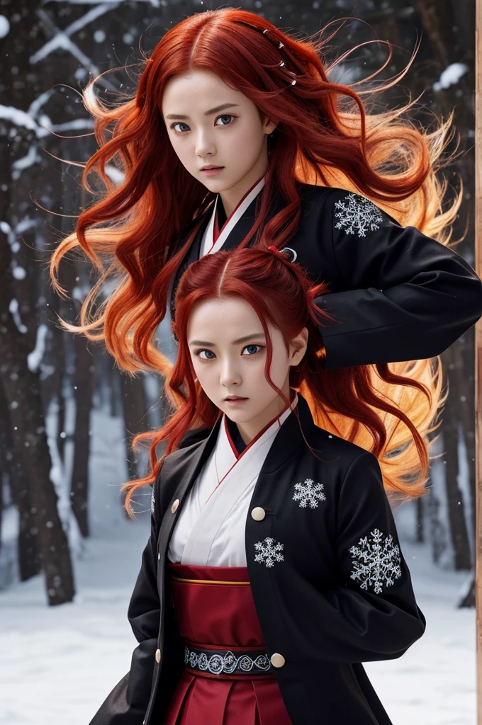 My name is Kimetsu no Yaiba,My character will have red hair and is a high-ranking pillar. Her eyes are with snowflakes on the left side and the other is a wine color and striking. She is a pillar of flame. Her uniform is like that of Tokito. My character is a woman.