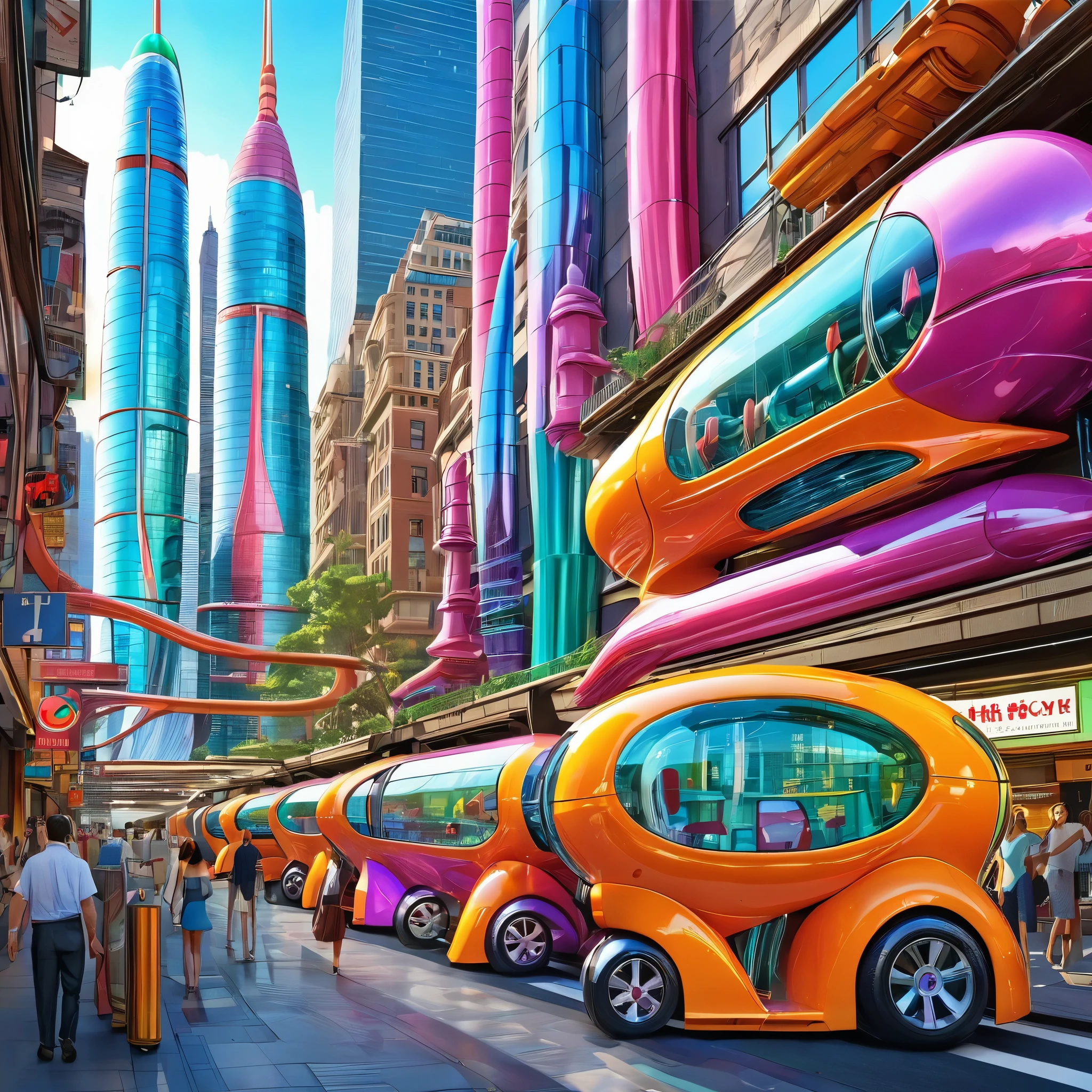 A great futuristic metropolitan made of glass and steel where tall buildings are shaped liked dildos and vehicles are individual sperm with wheels and windows moving down the streets. Tunnels look like vaginas. Hyper realistic, vibrant colors, 16k