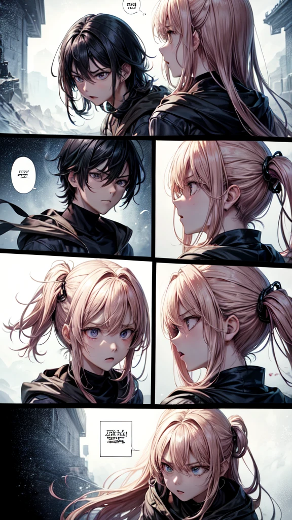 In the image provided, we observe an intense scene, where two characters are in a direct confrontation. Their expression conveys a mixture of shock, fear and determination. This image appears to be from a manga or manhwa, characterized by the art style and the presence of onomatopoeia in Korean. Let's explore the visual elements in detail, the possible context, and the emotions involved in this scene.Visual DescriptionThe image is divided into two halves, each focused on a character. The left half shows a character with an expression of anger and determination. His eyes are wide, and sweat runs down your face, indicating a high voltage situation. He wears a dark cloak, which contributes to a menacing appearance. Red lighting adds a sense of danger and urgency to the scene.In the right side, we see another character, who appears to be in shock. Your eyes are just as wide, but his expression is more of surprise or fear. He is also sweating, suggesting that you are facing an extreme situation. The red light reflects on your face, creating a dramatic contrast to your emotions.Possible ContextTo contextualize the image, imagine we are at the climax of a crucial battle between two main characters in an epic story. The narrative may be of a world where supernatural powers are common, and these two characters have extraordinary skills that they are using to the maximum in this confrontation.Origin of Characters:The character on the left could be the antagonist of the story, someone who seeks power at any cost. His grim appearance and determined expression indicate that he is willing to do anything to achieve his goals..The character on the right could be the protagonist or a reluctant hero. His shocked expression suggests he was caught off guard by something the antagonist did., perhaps a shocking revelation or an unexpected attack.Motivations:The antagonist may be motivated by revenge