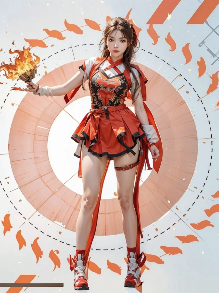 Close-up of a young girl holding a flame,Full body close-up,show the grinps