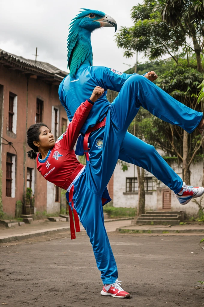 quetzal bird trainning taekwondo in Guatemala