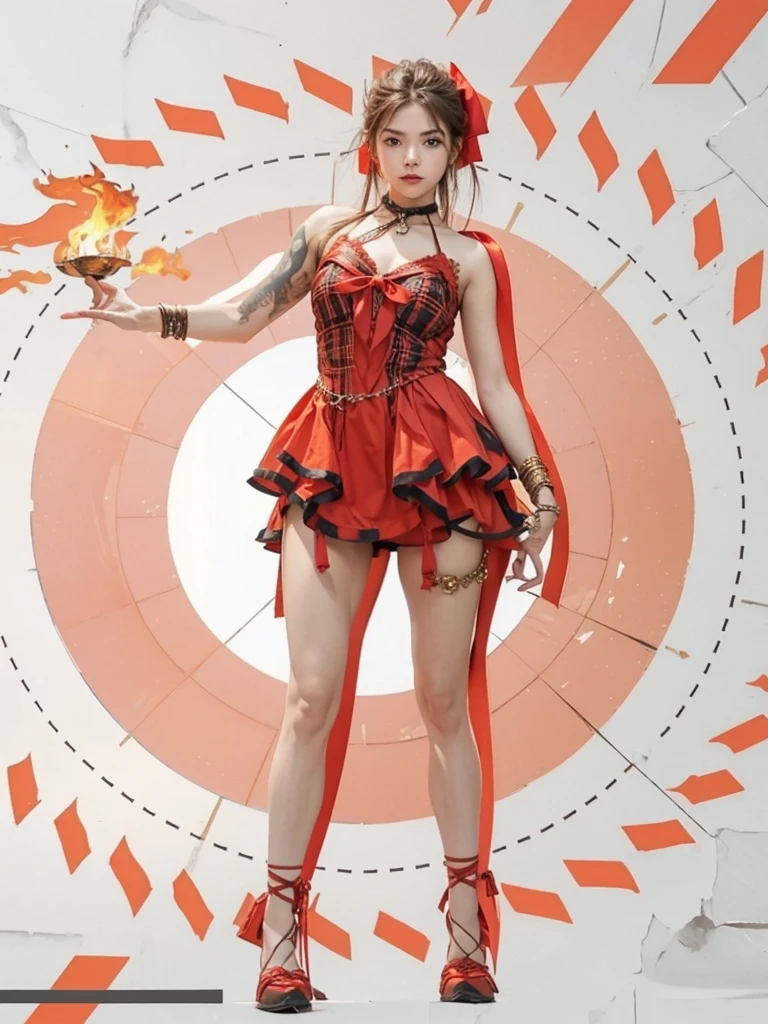 Close-up of a young girl holding a flame,Full body close-up,show the grinps